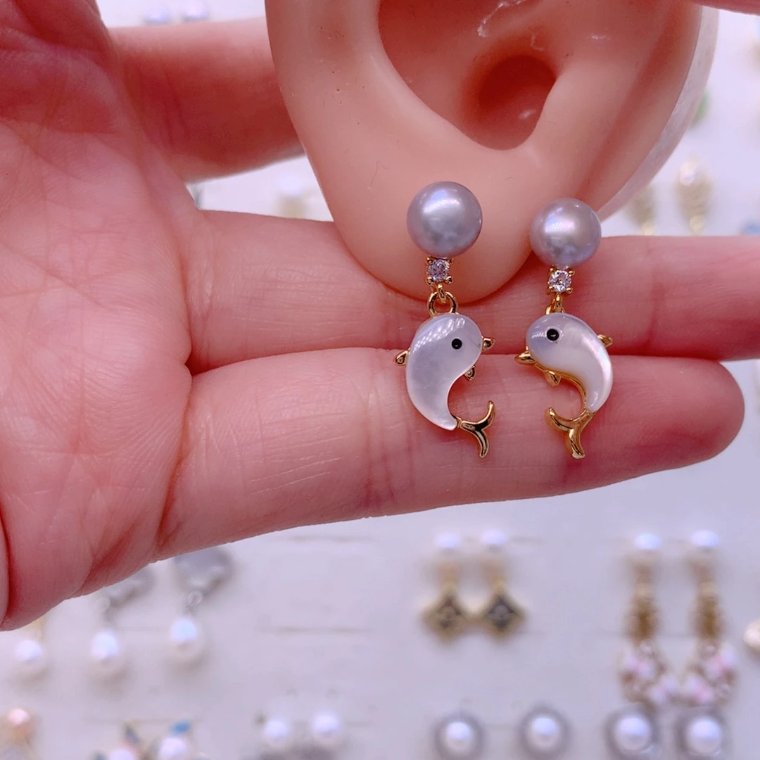 合金淡水珍珠耳饰