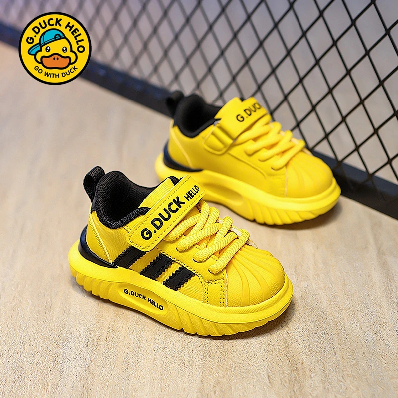 小黄鸭学步鞋儿童鞋新款皮面防水宝宝机能鞋贝壳头休闲运动鞋软底