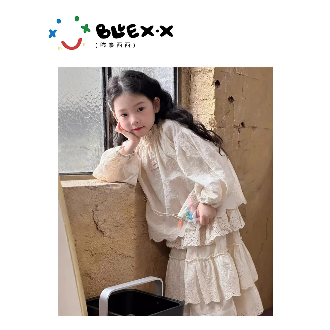 BLUEXIXI/咘噜西西2025春季新款女童上衣蕾丝花边长袖衫2025122