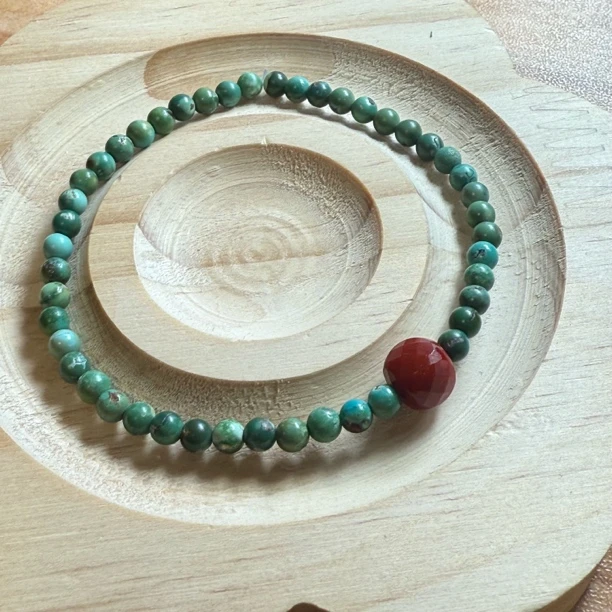 233原矿纯天然无优化老油绿绿松手串4mm左右搭配牛血红南红玛瑙纯