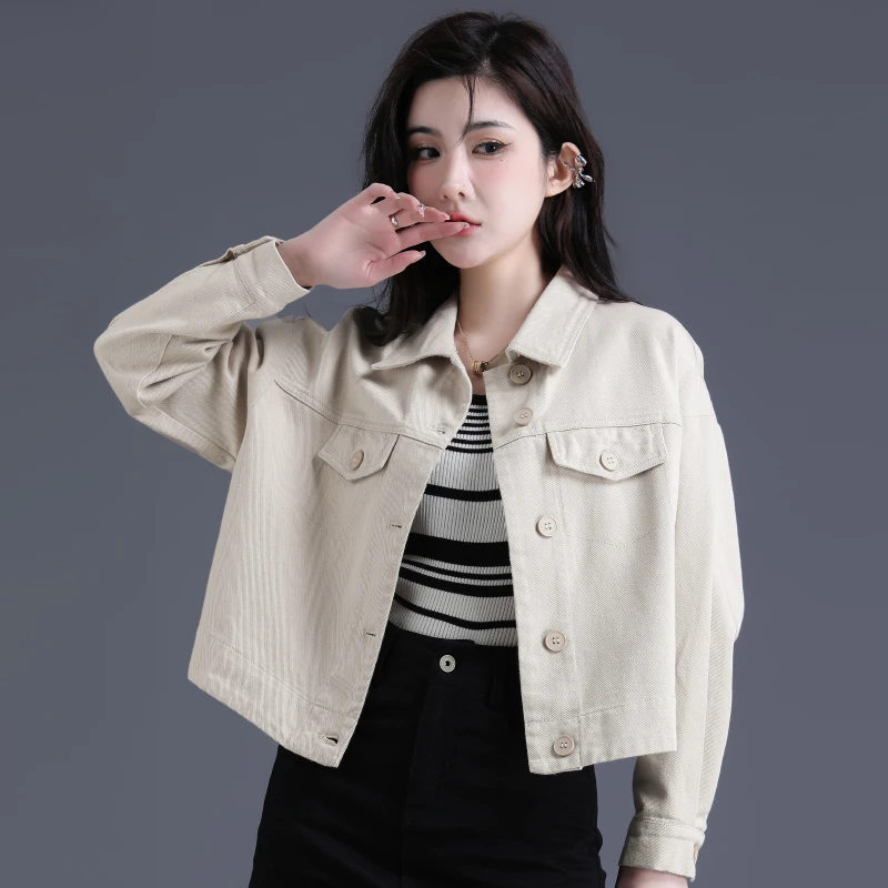 韩版米白牛仔外套女2025春秋新款小个子短款外套欧货百搭夹克休闲
