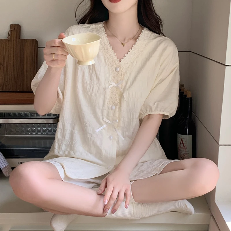 夏季柔软睡衣女款云朵棉带可外穿2025新款公主风大码短袖家居服