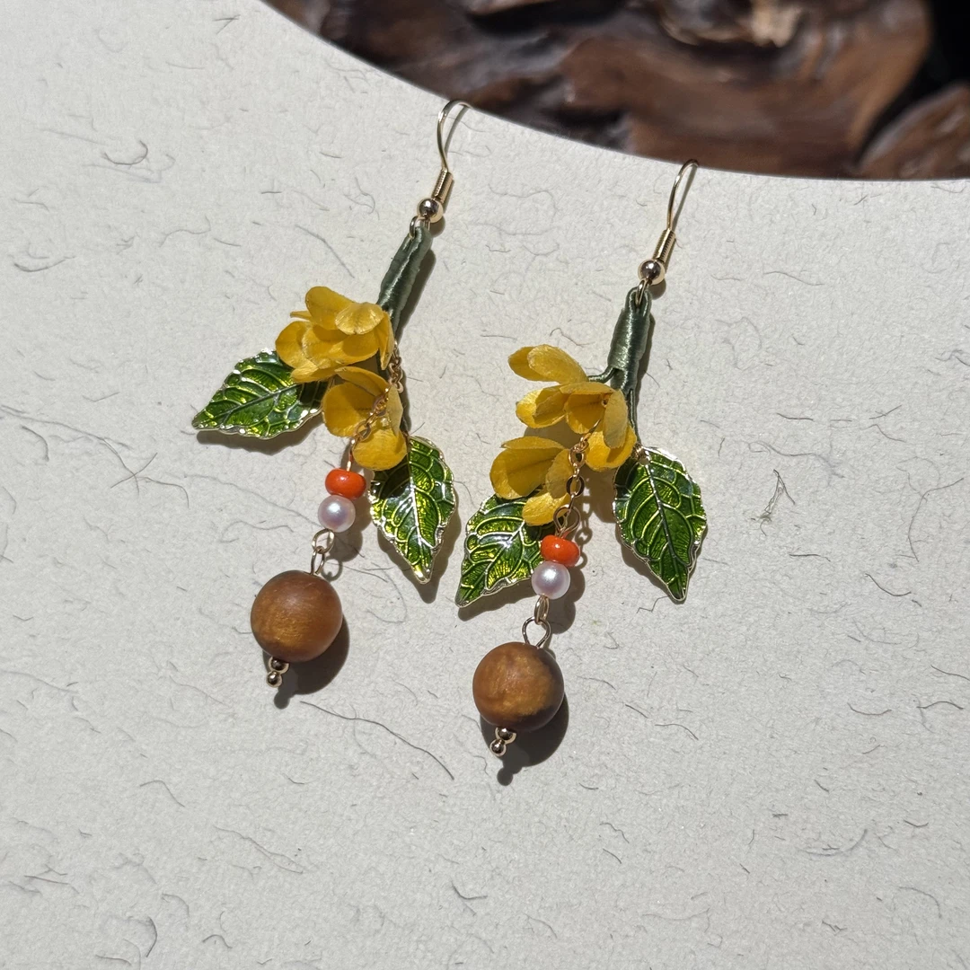 桂花耳饰 非遗绒花手工技艺国风耳饰饰品