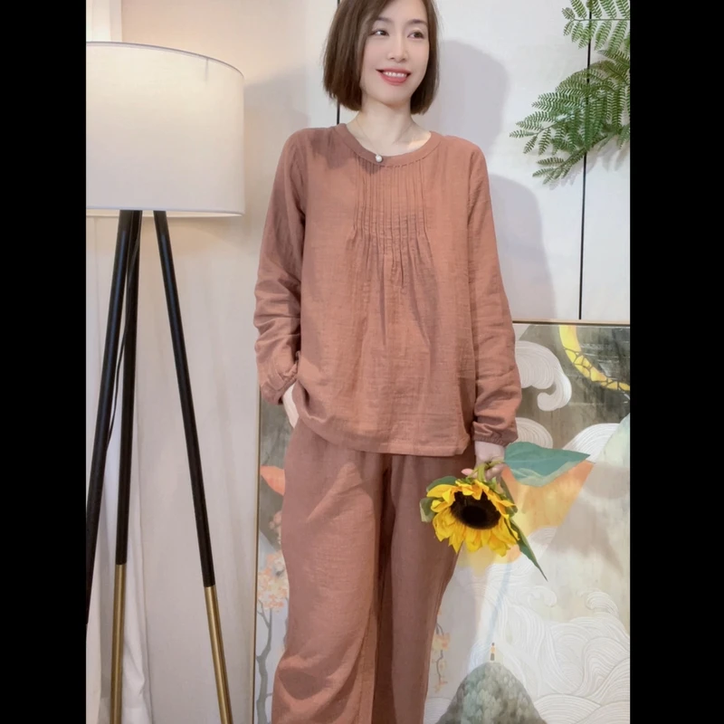 『云格』春夏纯棉纱布长袖长裤休闲女家居服LZ2834/LZ2858