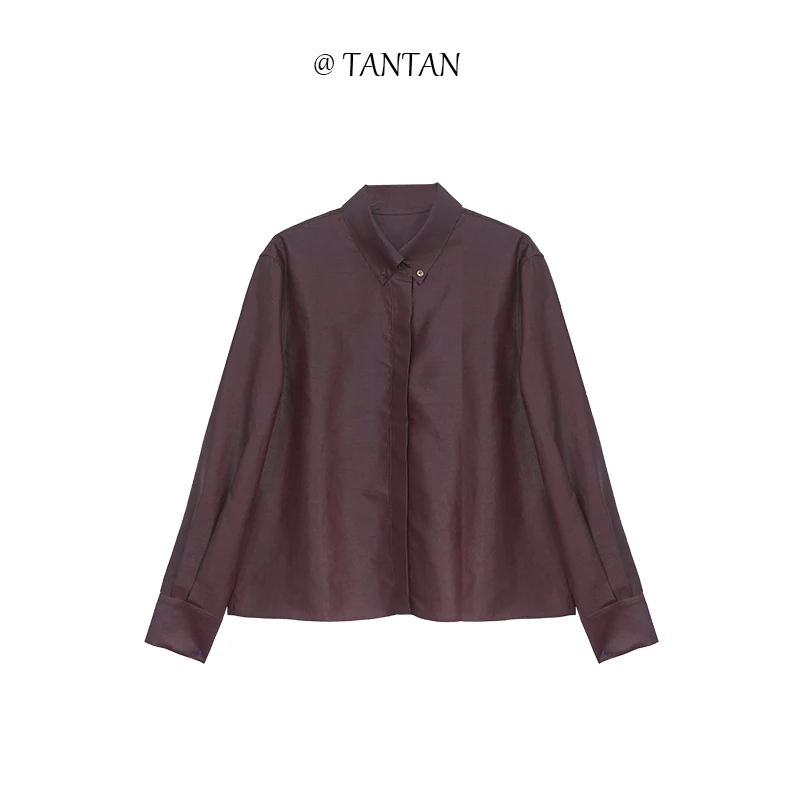 TANTAN  100桑蚕丝酒红色时尚衬衫895