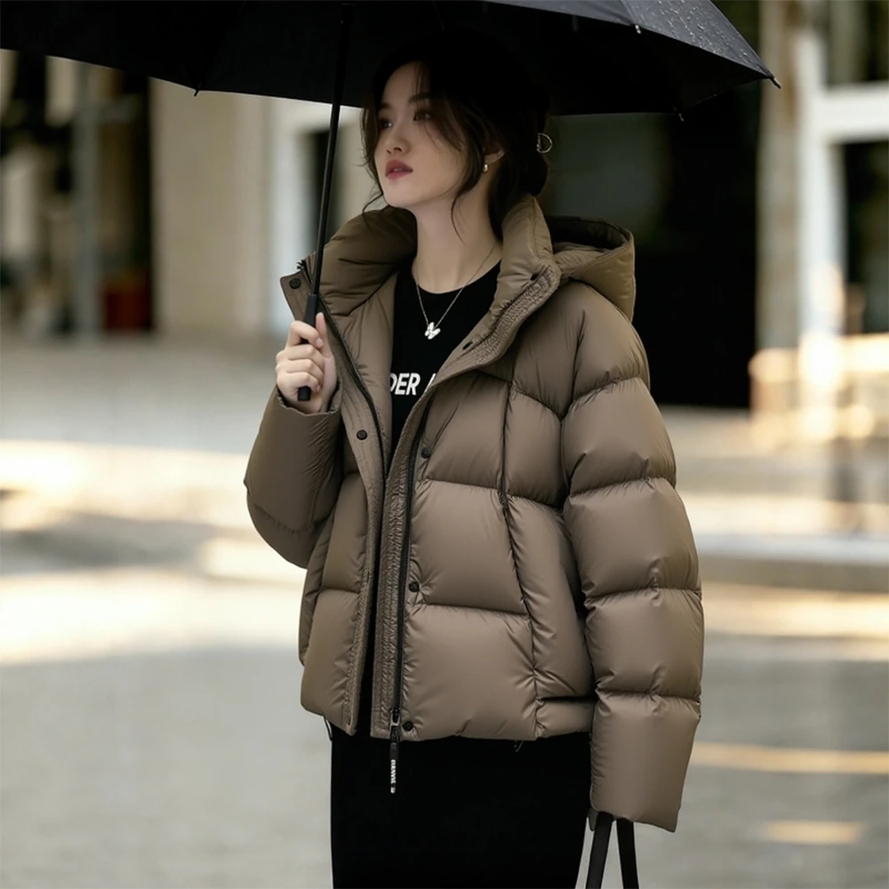 加厚连帽棉服外套女冬季2025年新款时尚宽松咖色开衫面包服上衣