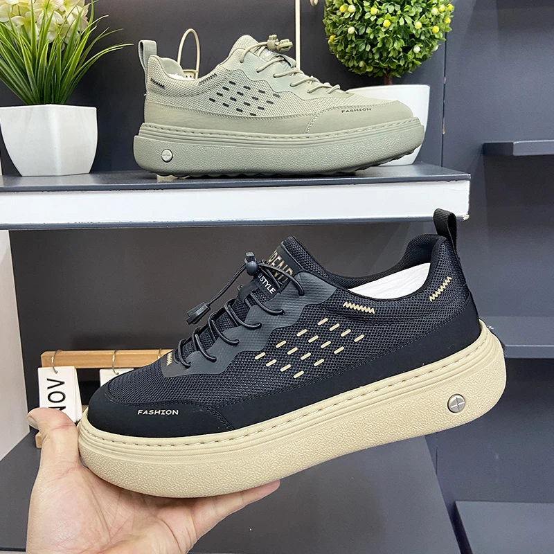 男鞋潮牌一脚蹬搭扣懒人鞋超轻软底2025夏薄款网面透气丑萌面包鞋