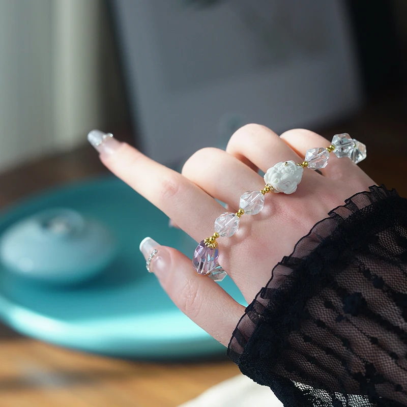 腰缠万贯 天然水晶利姆利亚白水晶手串猛犸凤九