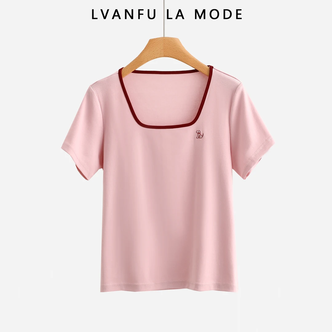 狗狗刺绣撞色修身T恤JY283A/ZN