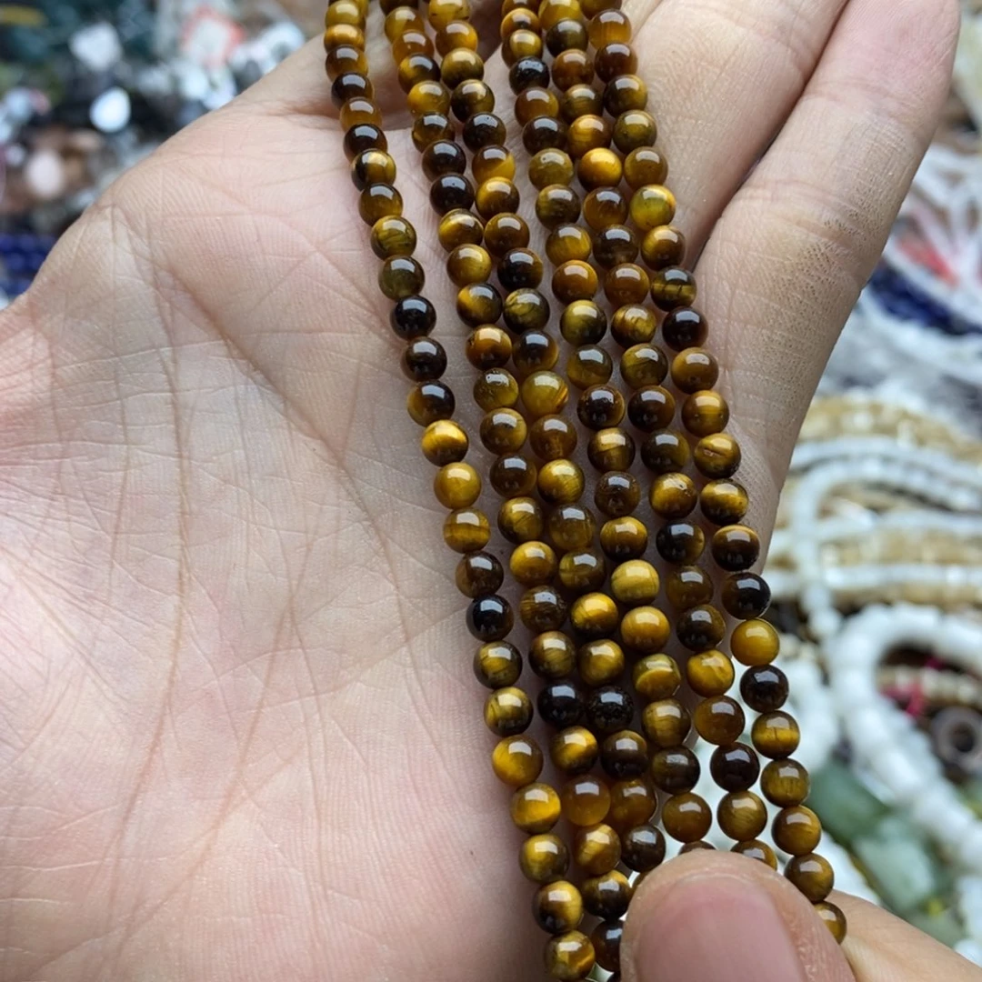 未镶嵌玛瑙/玉髓珠宝半成品一条天然精品黄虎眼石4mm圆珠