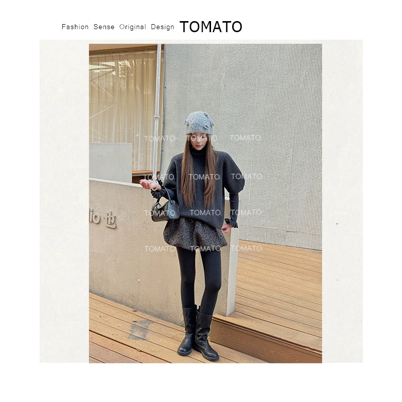 【TomoTo】韩系豹纹半身裙女秋冬新款高腰显瘦A字裙短裙子D25Q91