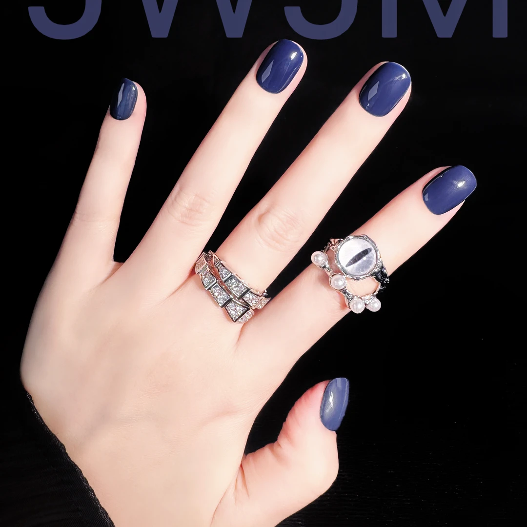 【阳六6专属】JWJM设计手工穿戴甲纯色蓝色简约短圆显手白10片款