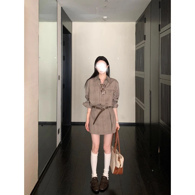 区区欧阳千鸟格子衬衫女春季新款设计感小众复古衬衫宽松长袖上衣