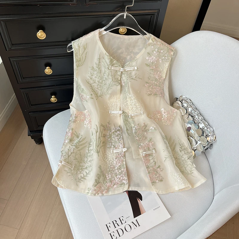 新中式国风马甲女夏季薄款2025新款重工刺绣时尚百搭马夹背心外搭