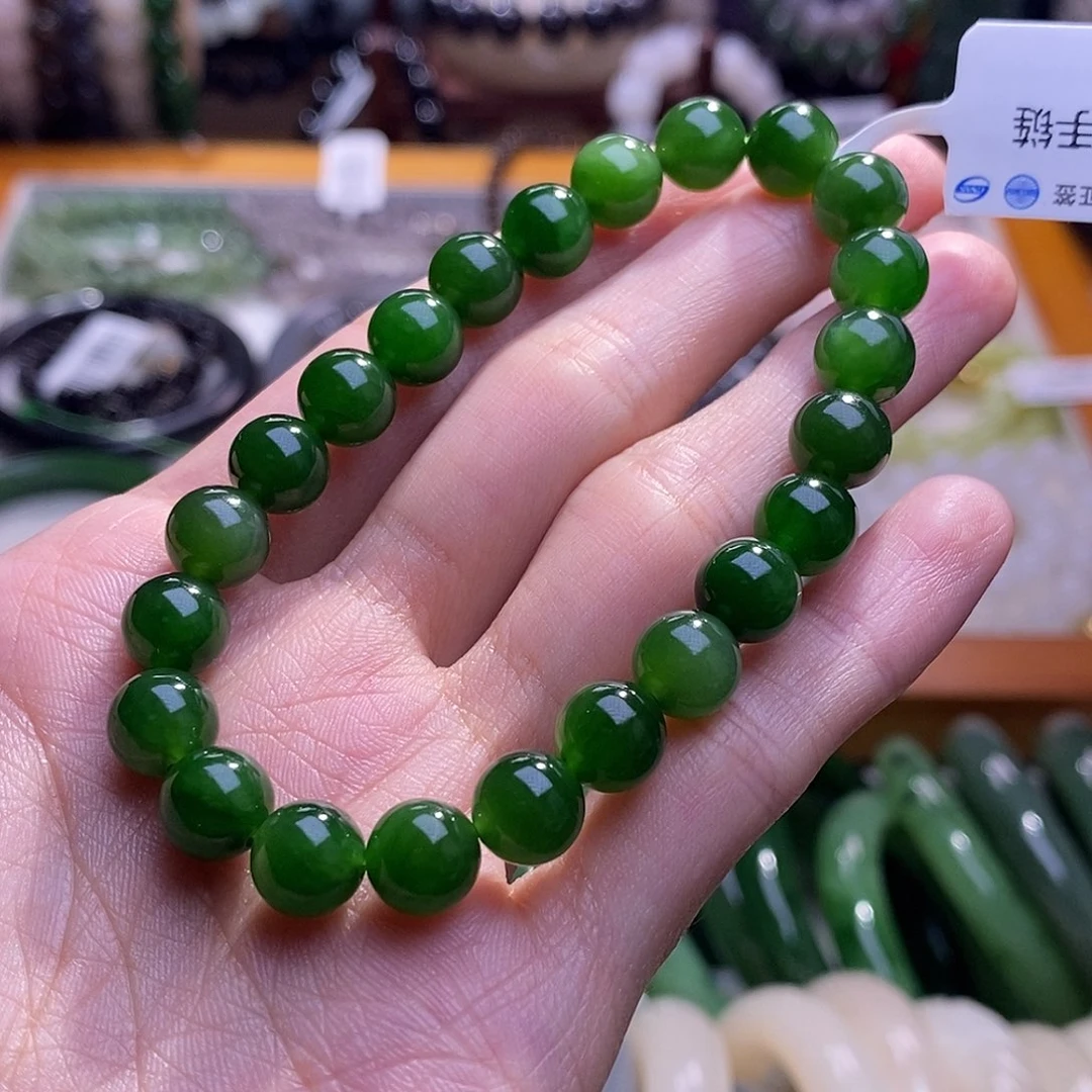 颈饰未镶嵌和田玉碧玉阳绿俄七手串8MM