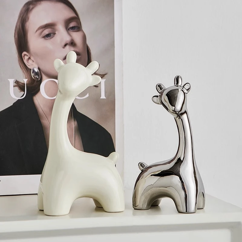 原创设计陶瓷小鹿摆件创意ins风轻奢家居装饰品客厅卧室玄关摆件