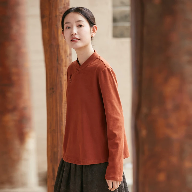 【雾槿】吉祥羽儿原创轻中式百搭基础款打底衫立领长袖保暖上衣女