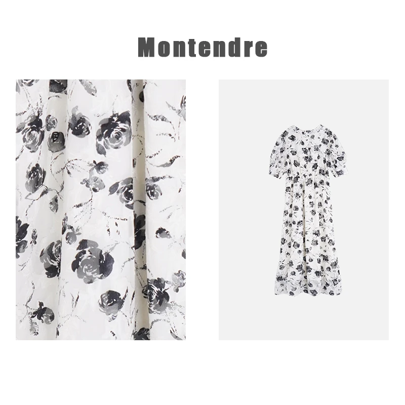 【DD外贸】 夏季新款 B 印花气质百搭显瘦优雅提花连衣裙时尚长裙