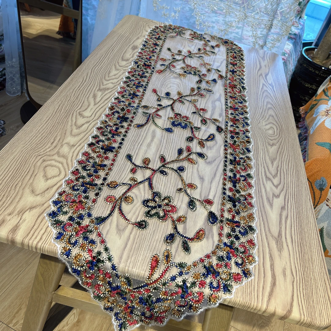 DY133-19金丝绒(40*150cm长方）彩色绳绣长桌旗
