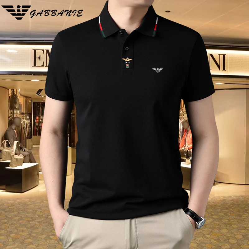 意大利轻奢夏季男士薄款丝光棉短袖POLO衫翻领中青年休闲纯色半袖