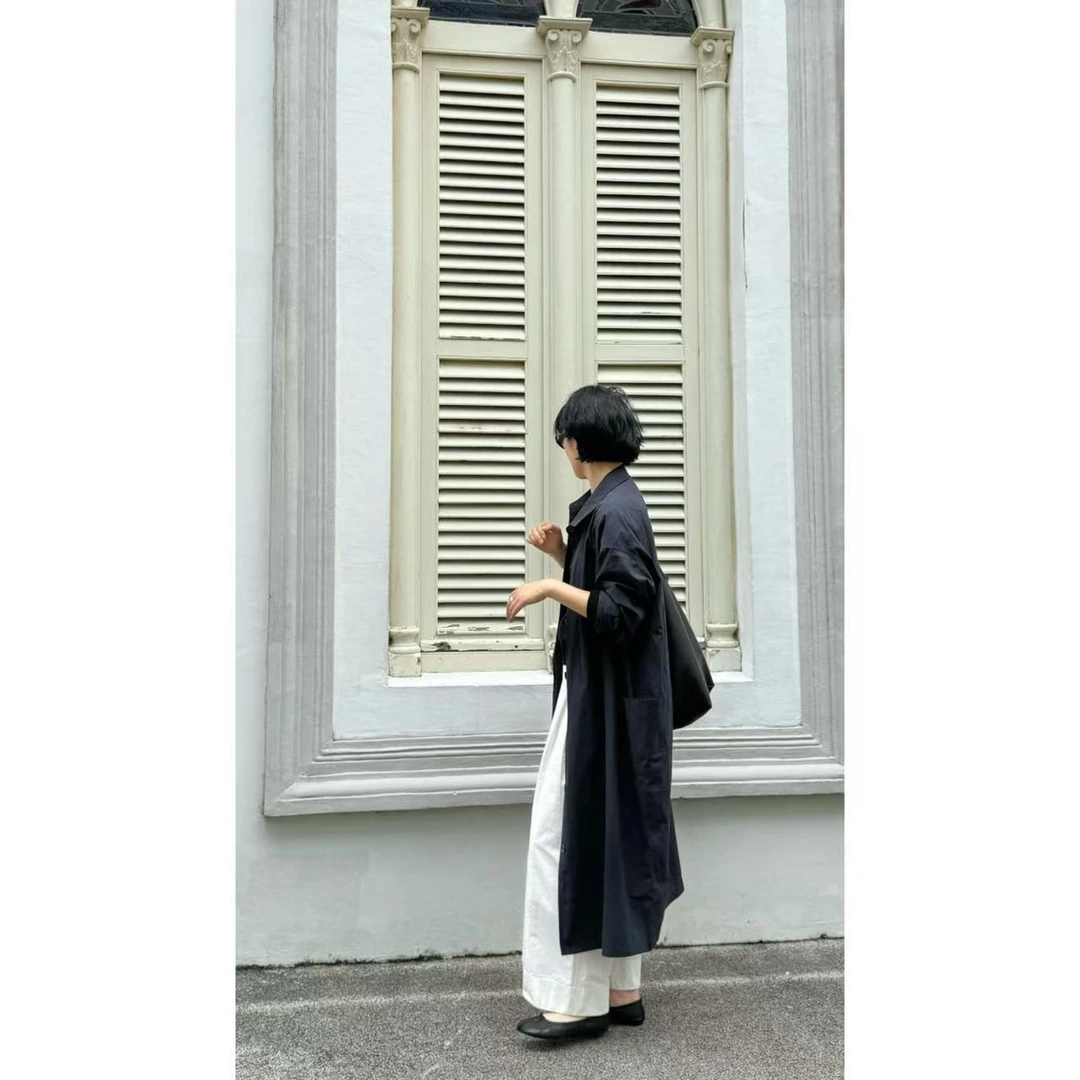 旧梦巴黎 薄款宽松型复古休闲百搭气质外套时尚纯色显瘦风衣