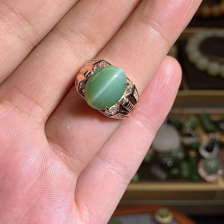 【闪购商品】银S925镶嵌戒指和田玉（碧玉）
