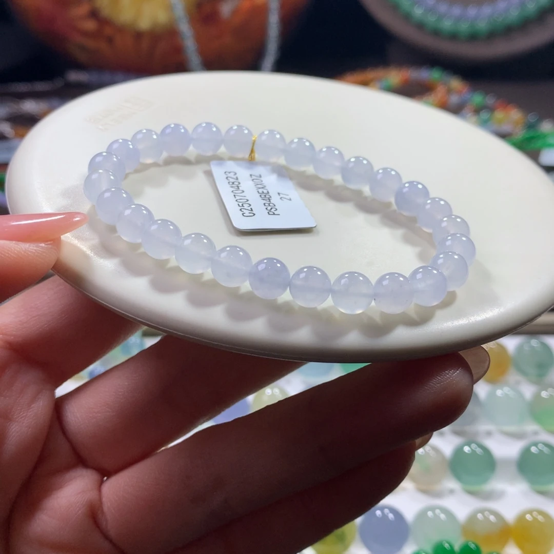 翡翠未镶嵌手链！超高性价比！木那冰胶纯净淡粉紫卡6.5