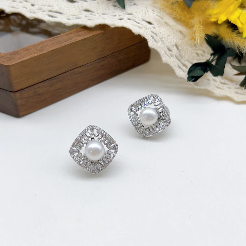 铜合金仿水晶耳饰 耳夹 02804 好啊商店 水J方形耳夹-银色