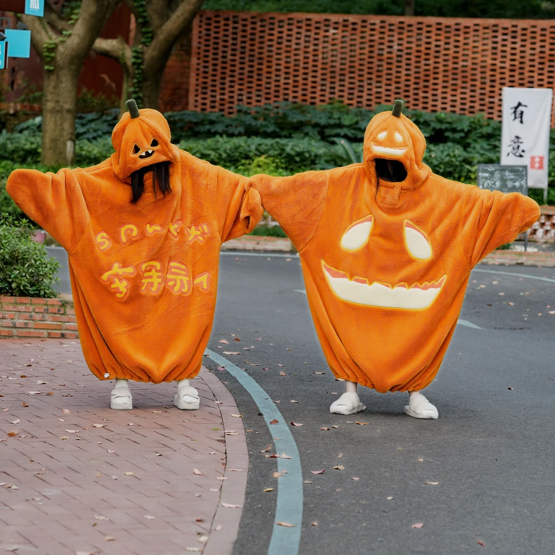 不静电万圣节南瓜头三尺码可选大小码冬季男女可穿冬天睡袍家居服
