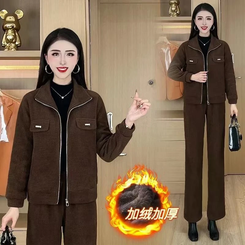 新款2026时尚穿搭春秋季休闲运动宽松显瘦加绒加厚两件套女装套装