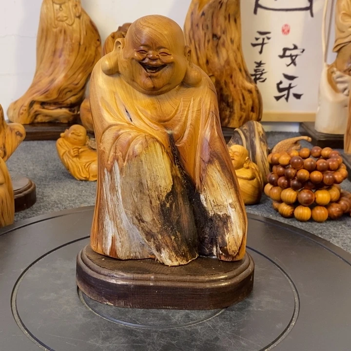 柏木太行崖柏弥勒佛摆件根雕工艺品