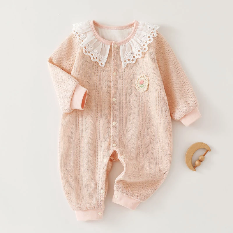 【a类纯棉】秋冬婴儿连体衣洋气娃娃领双层针织女宝宝小香风公主服