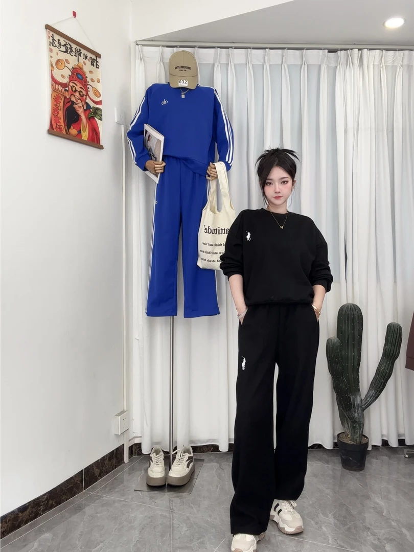 2025秋季新款韩版休闲百搭宽松简约刺绣小个子长袖圆领套装女