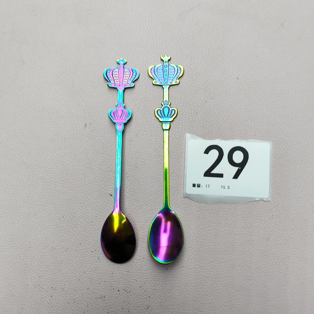 （29）网红炫彩长柄皇冠勺搅拌勺甜品勺咖啡勺304不锈钢l5