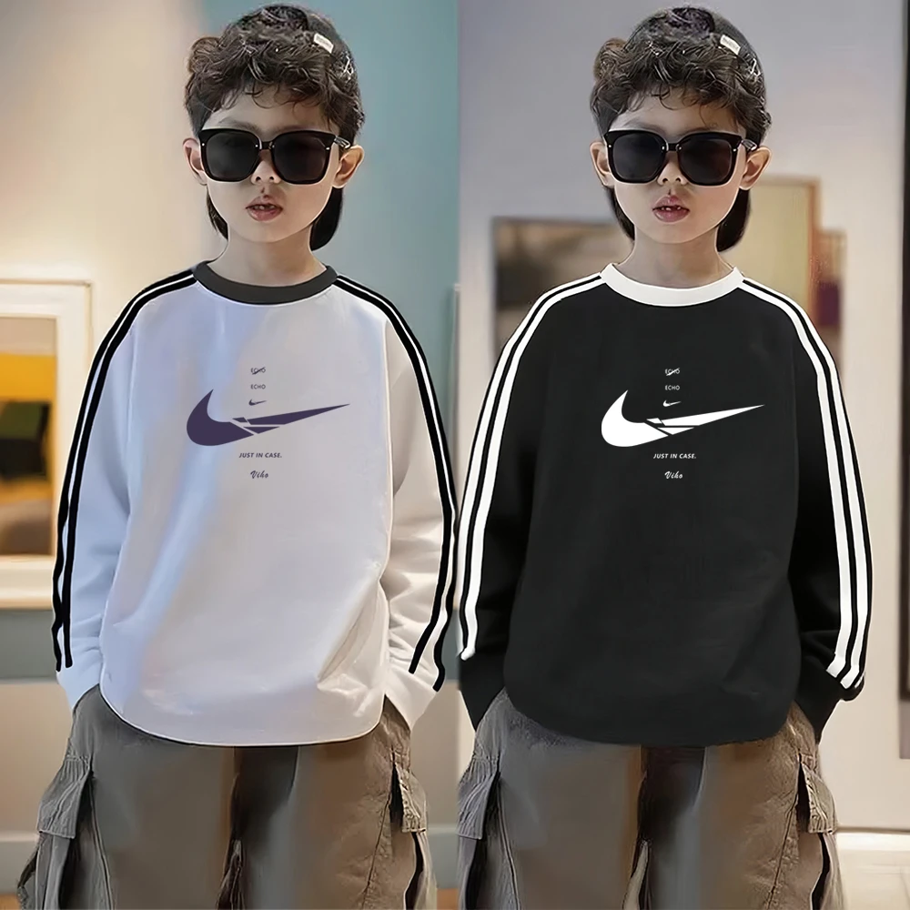 春秋男童三条杠条纹纯棉长袖t恤内搭打底衫中大童装宽松休闲上衣