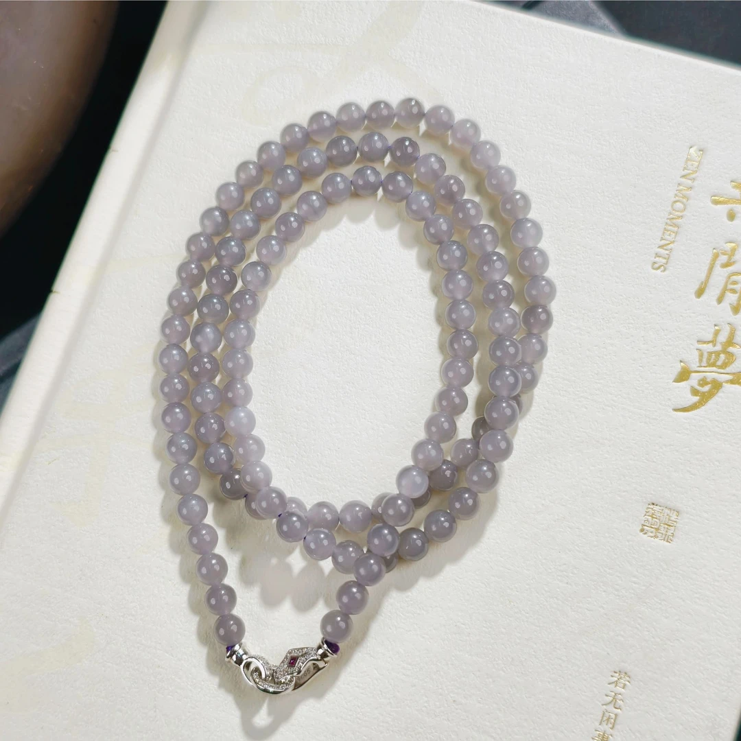 【泽云珠宝】S925和田玉烟紫珠链多样性发一62cm/5mm