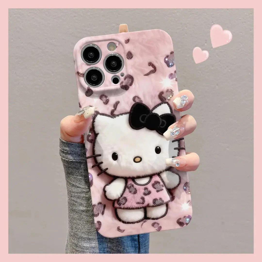 平面豹纹线条KT猫适用17promax手机壳13pro光面菲林vivoy500小米