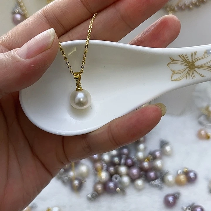 合金白珠金色瓜子扣淡水珍珠