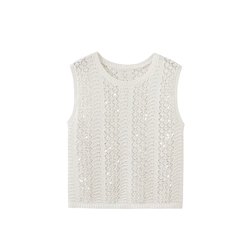 2号【优雅荔枝】夏季法式重工亮片冰丝针织镂空背心辣妹风女装C1629