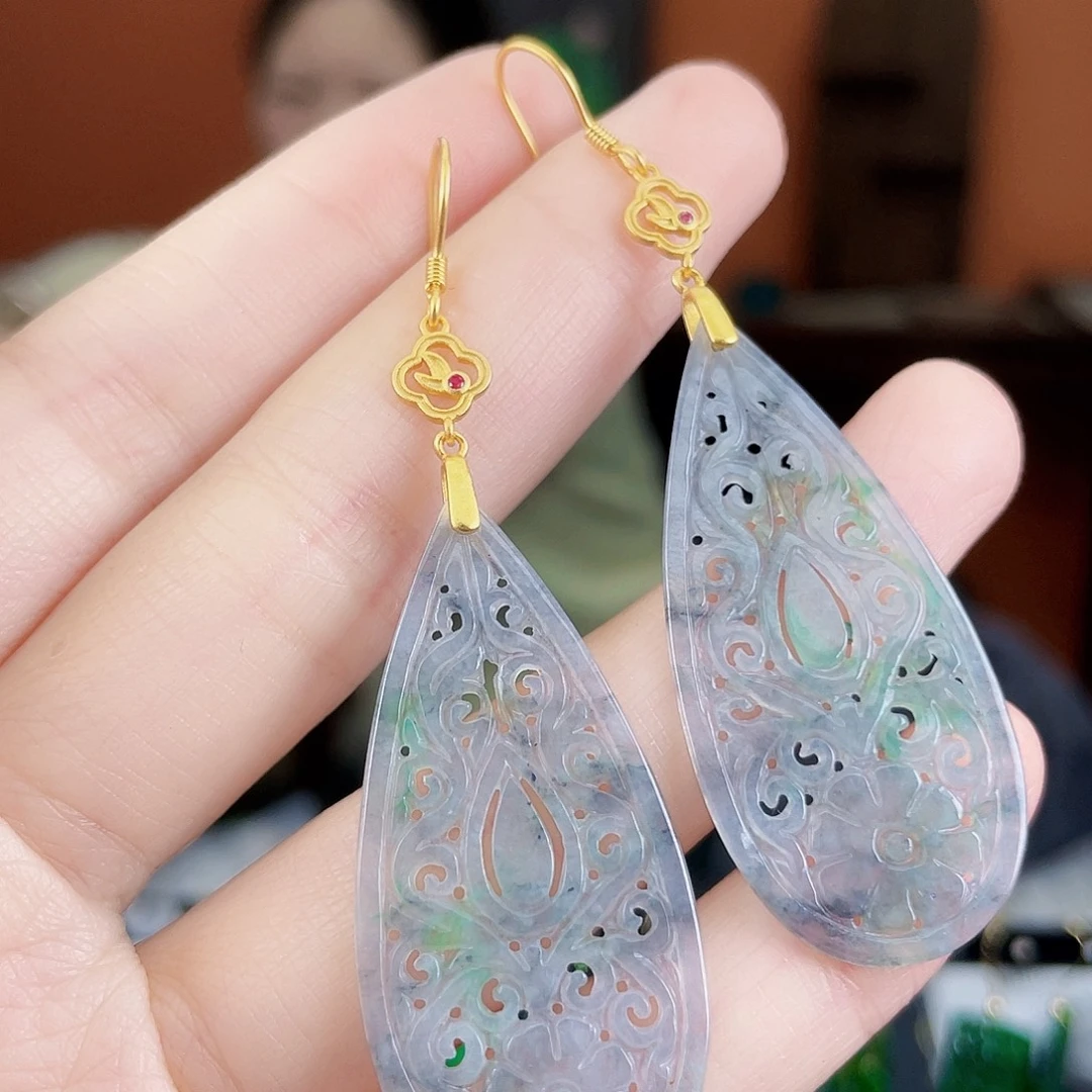 翡翠银S925镶嵌耳饰