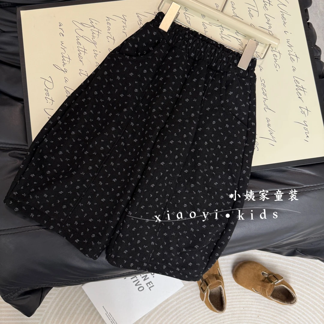 碎花女童复古港风冬季长裤休闲裤韩版秋冬【冬款加厚加绒】