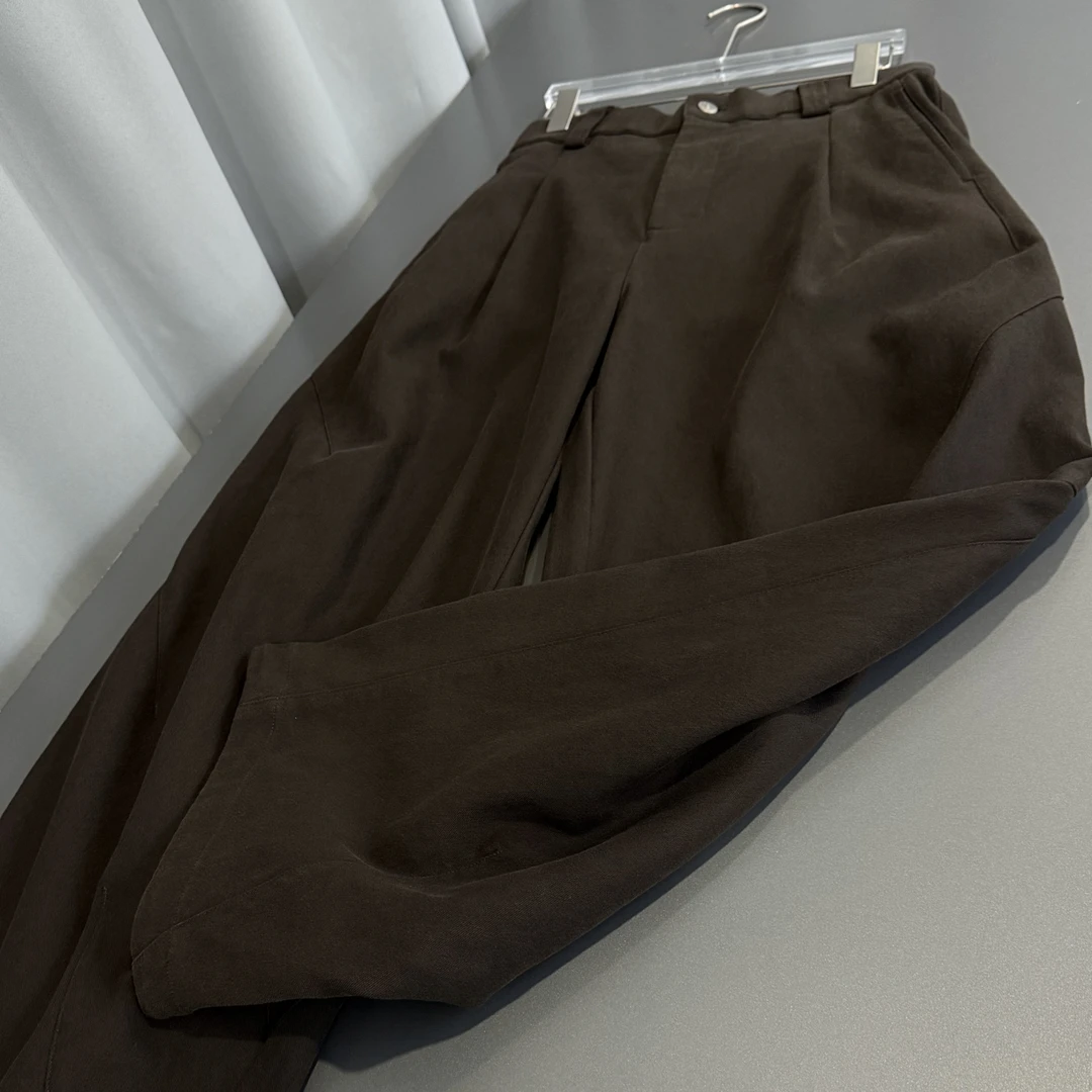 小众设计师款 深咖色阔腿梭织休闲裤男款潮牌 冬款抓绒