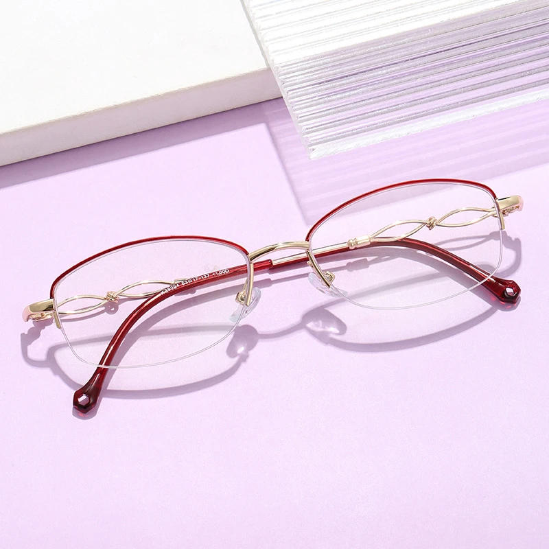 XZ8228商务女款金红色双光老花镜可同时看近看远防蓝光护眼老花镜