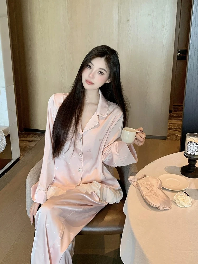 韩版春秋气质舒适款长袖设计师款休闲粉色套装