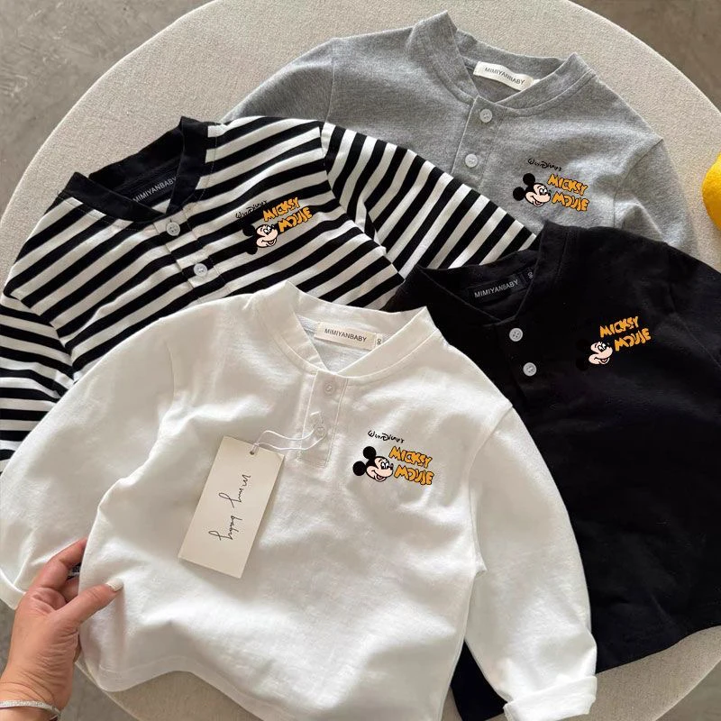 春秋款时尚休闲纯棉米奇韩版男女童POLO衫打底T恤长袖百搭男宝宝