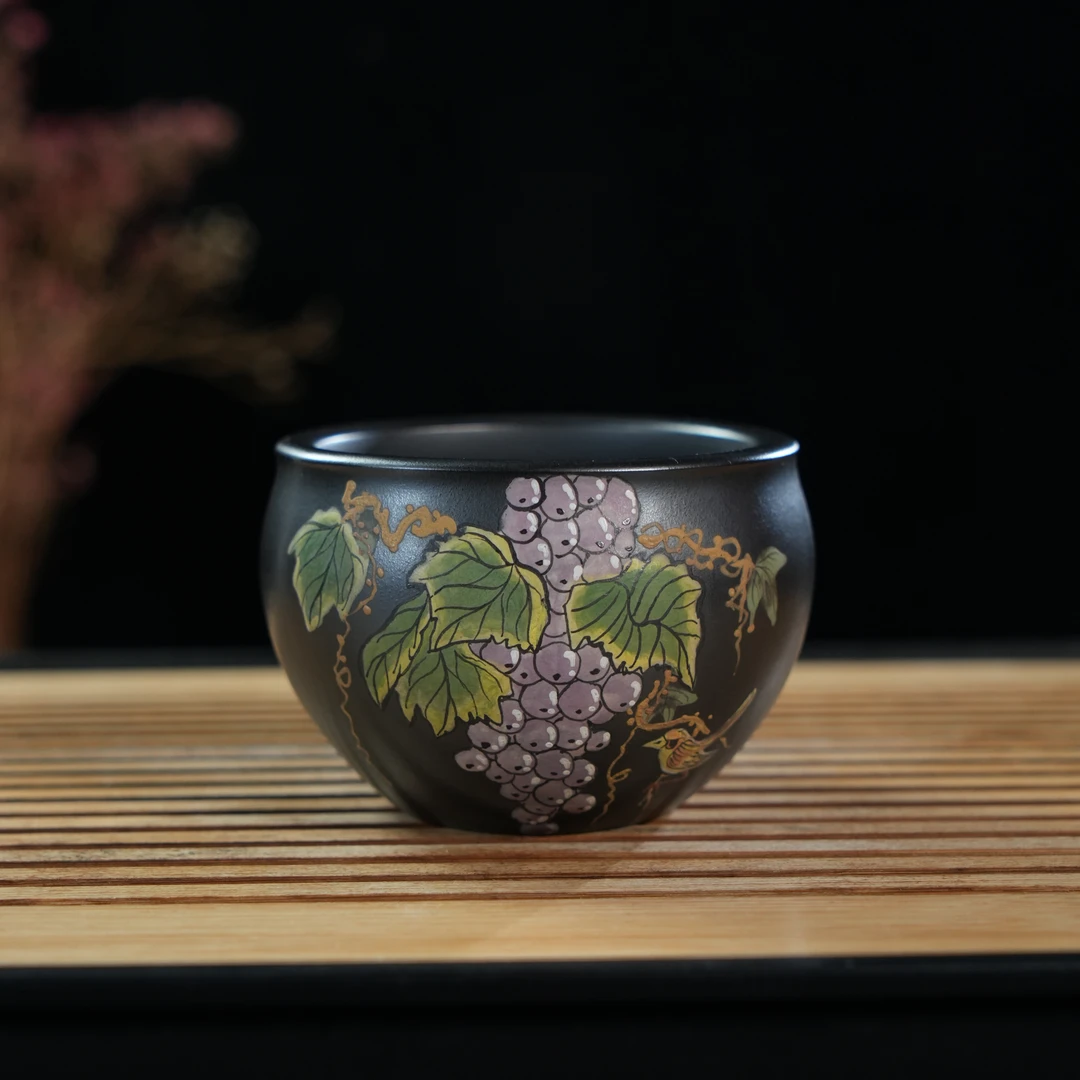 GS21-034  宜兴手工紫砂   彩绘葡萄主人杯