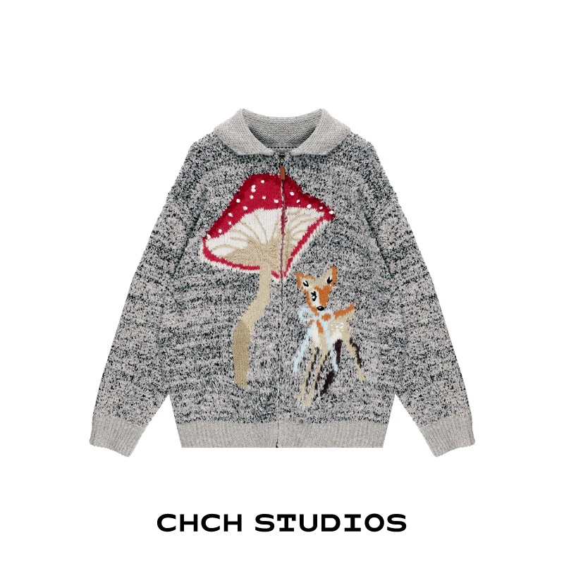 RAKS113849秋冬新款提花毛针织衫女2025年小鹿钩花宽松百搭潮毛衣