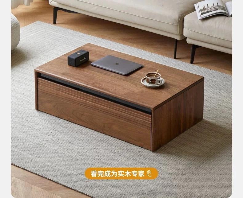 黑胡桃木茶几现代简约客厅茶台小户型可移动家用茶桌原木简约实木