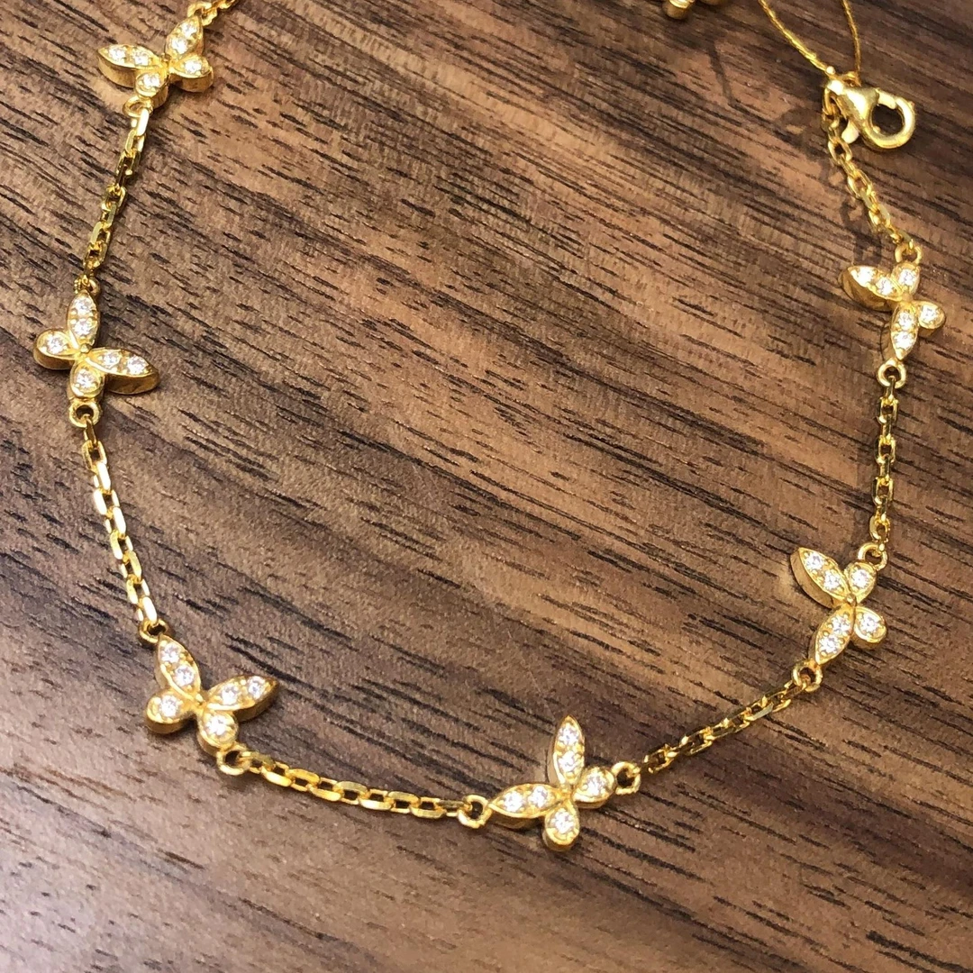 黄金足金999古法点钻镶嵌多蝴蝶轻奢手链