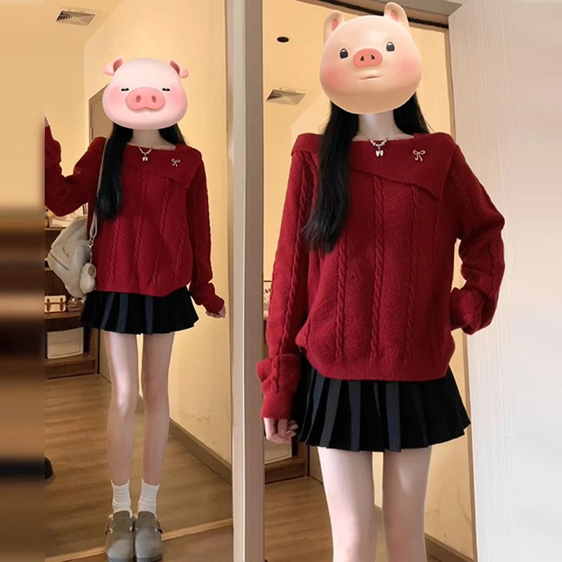 红色毛衣女秋冬季2025新款慵懒本命年穿搭过年衣服内搭针织衫上衣